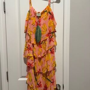 FARM Rio Pink and Yellow Banana Print Midi Dress new with tags Sz S